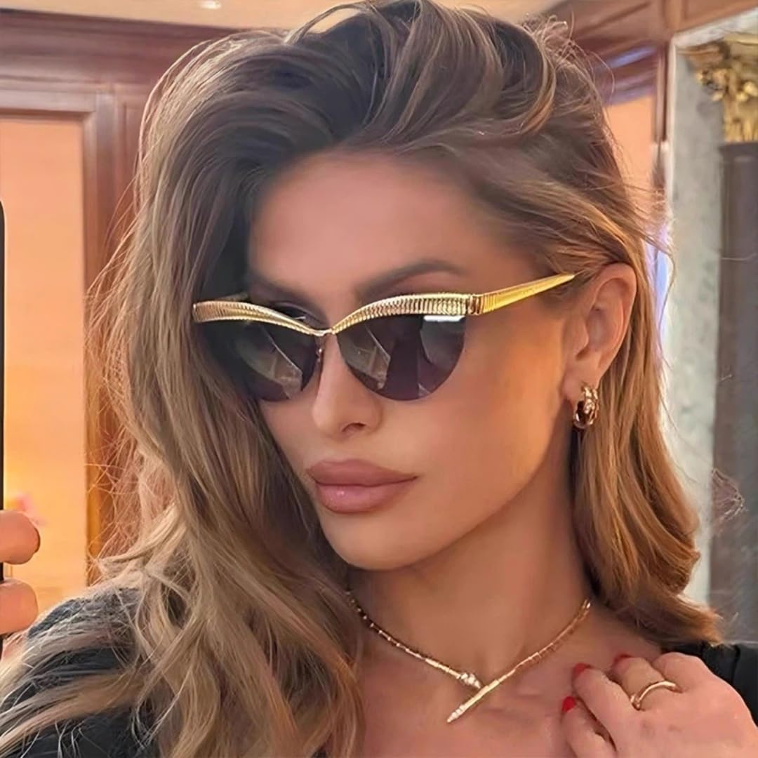 Gafas de sol unisex con borde de metal y ojo de gato, UV400 para conducir y