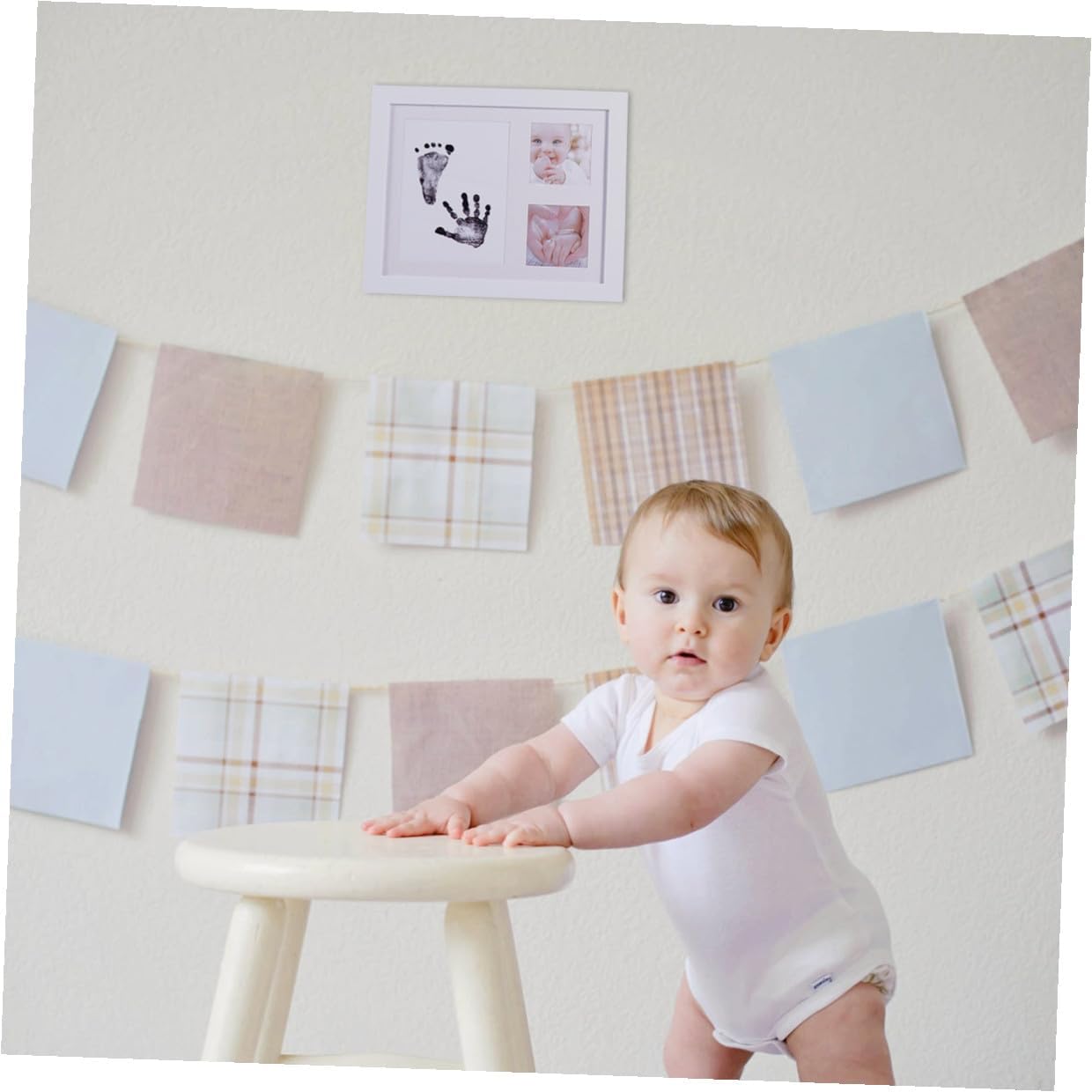 Handprint and Footprint Photo Frame for Newborns Growth Record White PP Plastic Keepsake Nursery Decor