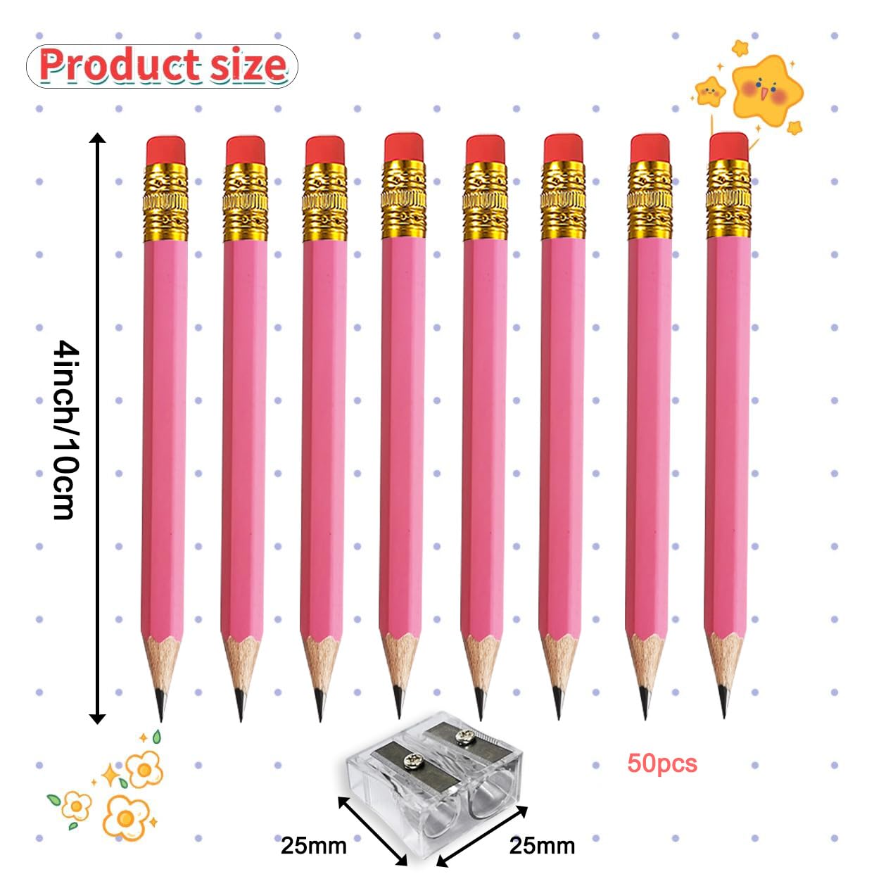 Adhere 25 x Golf-Bleistifte mit Radiergummi, sechseckige Holzstifte, Graphit 2B, für Golf-Events, Klassenzimmer, Hochzeit, Firmenbesprechungen, Kirchenbänke, Pocket (z-Pink, Sechseck, 50 Stück)