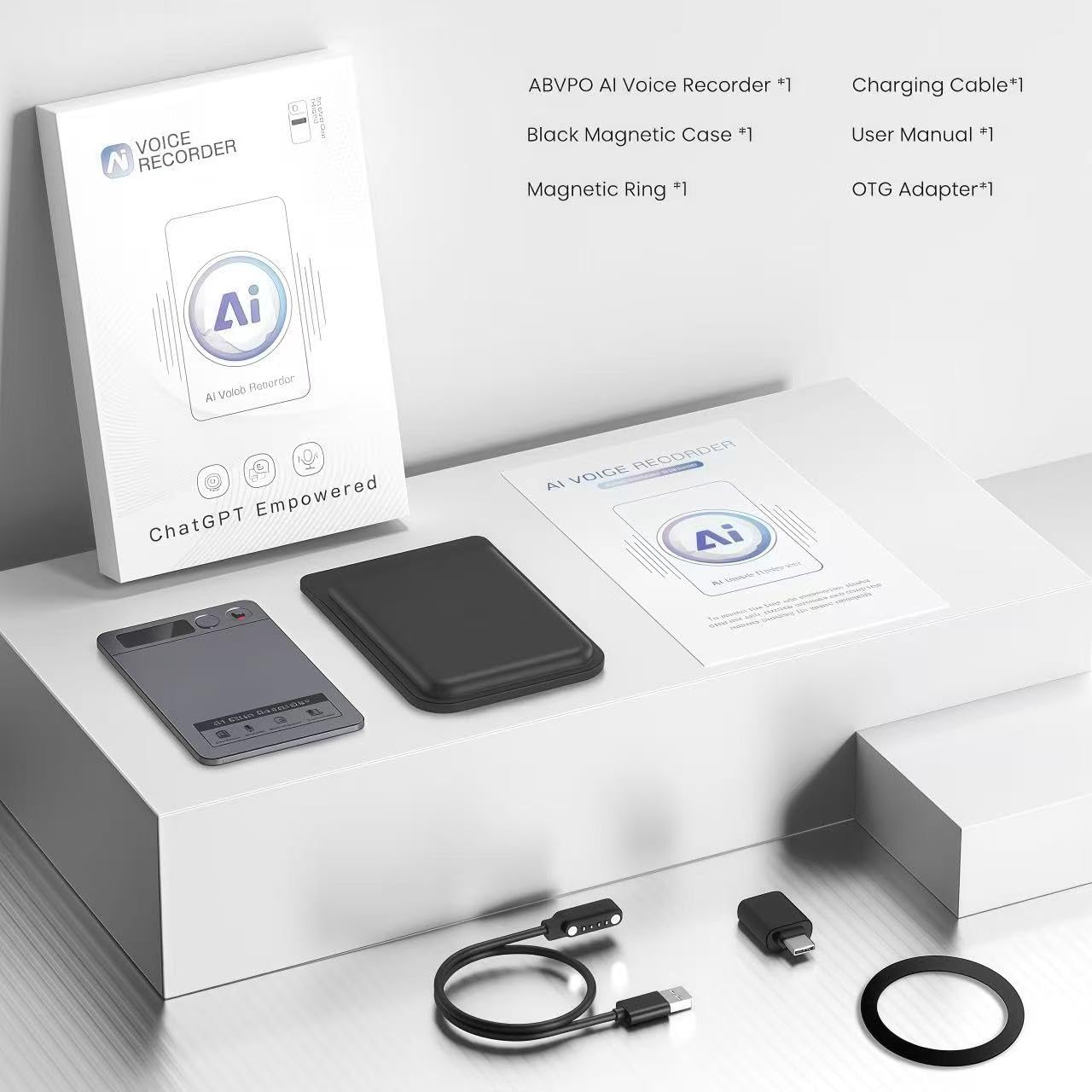 KI Digitales Diktiergerät mit Hülle, Echtzeit-Transkription & KI-Zusammenfassung mit152 Sprachen, Fur Android/iOS, 64GB, One-Touch-Aufnahmefür Meetings, Interviews, Telefonate