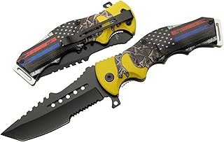 SZCO Supplies 8.5” First Responders Flag Assisted Open Liner Lock EDC Utility Folding Knife,Yellow,300566-MC - SZCO Supplies