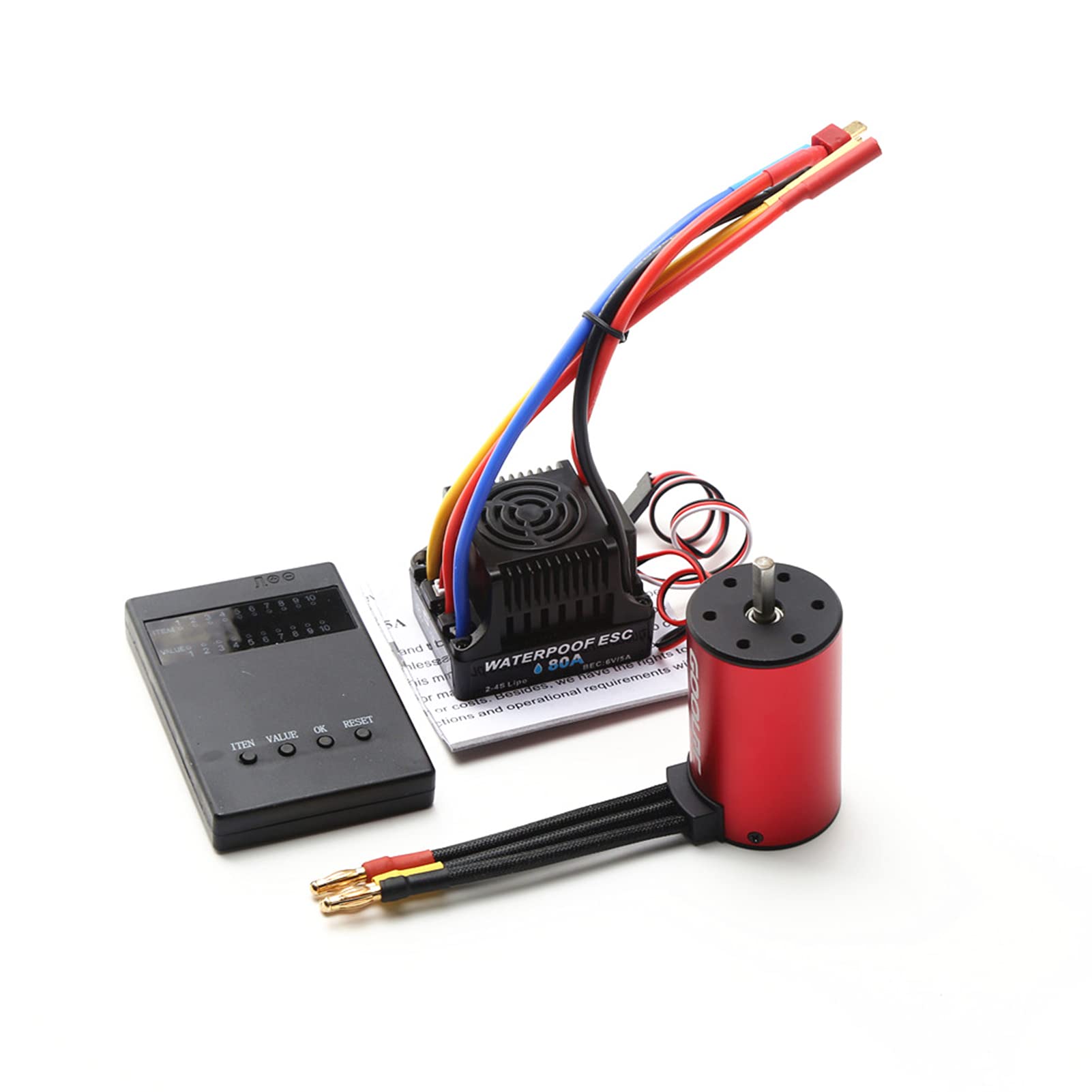 Motor sin escobillas de 3800 KV y 80 A sin escobillas ESC con tarjeta de programación, uso para coche RC 1/8 1/10, coche de carreras 3S RC, motor RC