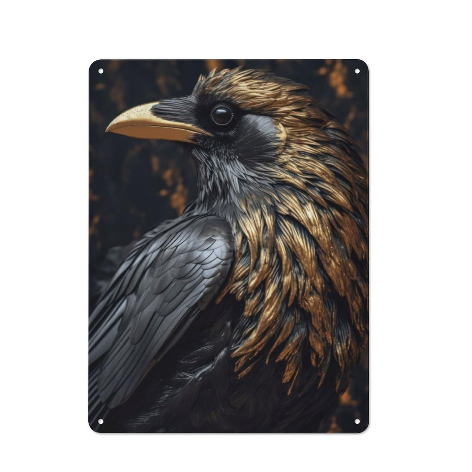 Junmoney Golden Raven In Black Retro Tin Sign 40X30cm For Garage Wall, For Fans Of Metal Signs And Themed Wall Decor
