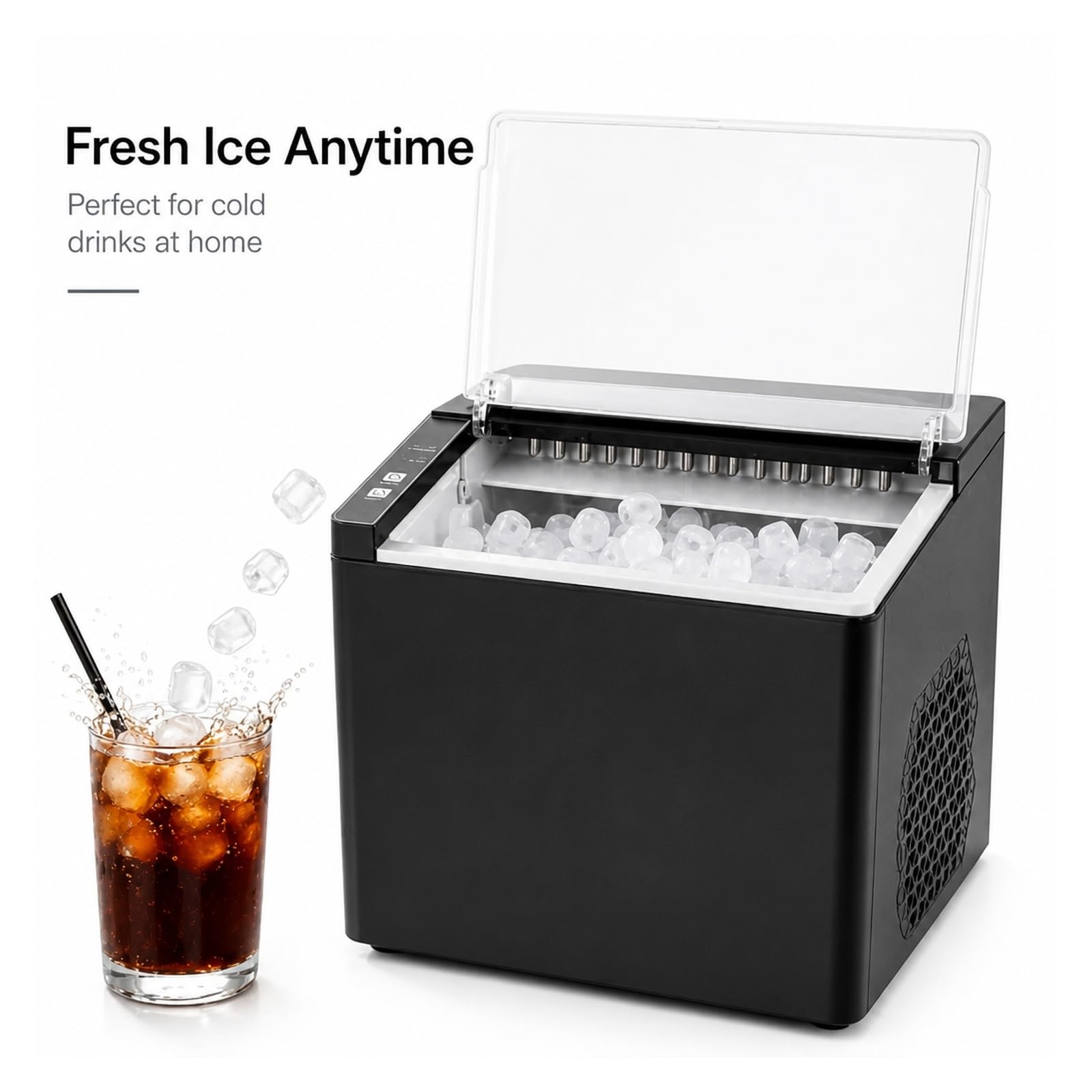 Máquina de hielo, Encimera portátil para fabricar hielo en 6 minutos, máquina compacta para el hogar, la cocina y la casa rodante, autoservicio con cuchara