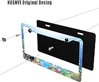 Vista 3 de HOSNYE Underwater World - Marco de matrícula de metal con peces de coral, océano azul, cubierta de placa frontal, marco de placa de automóvil