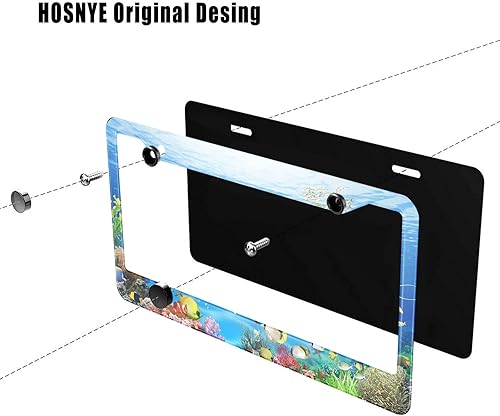 Miniatura 3 de HOSNYE Underwater World - Marco de matrícula de metal con peces de coral, océano azul, cubierta de placa frontal, marco de placa de automóvil para