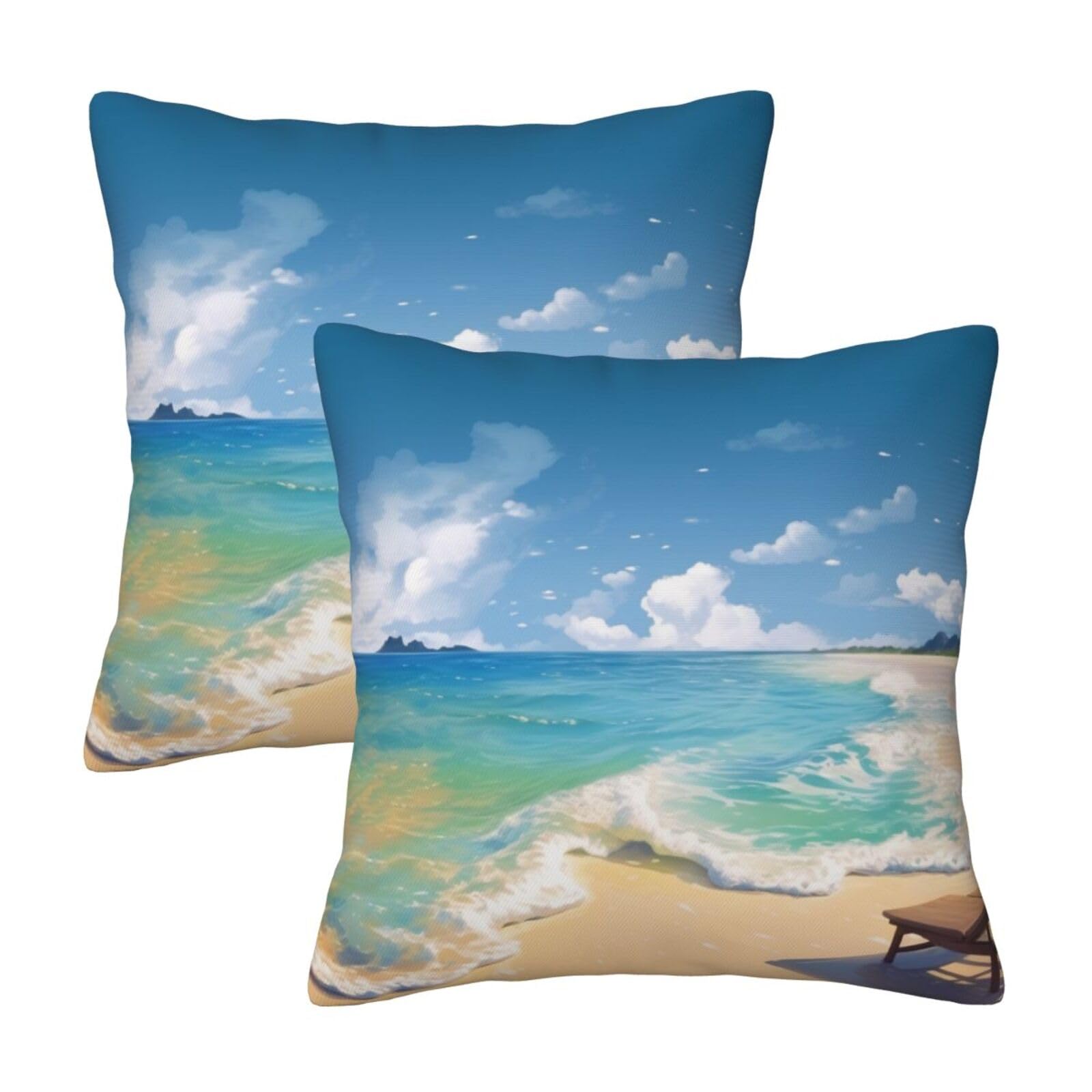 summer sea Throw Pillow Cases 2 Pack Square Pillowcases Soft Pillow Protectors for Couch Livingroom Sofa Bed Office Car,50x50 CM