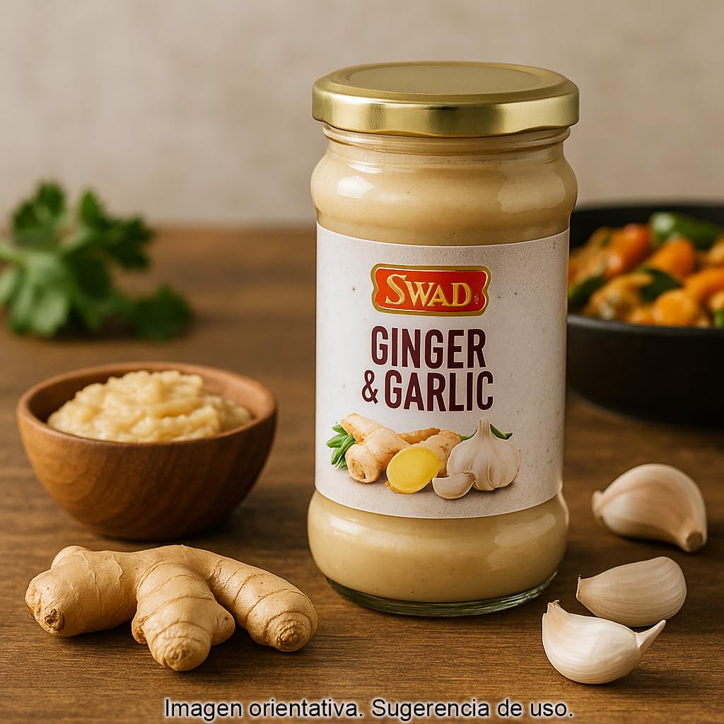Pasta de Jengibre y Ajo 300 g en frasco de cristal Lista para usar Base aromática para curry, wok, sofritos, marinados y cocina india y asiática