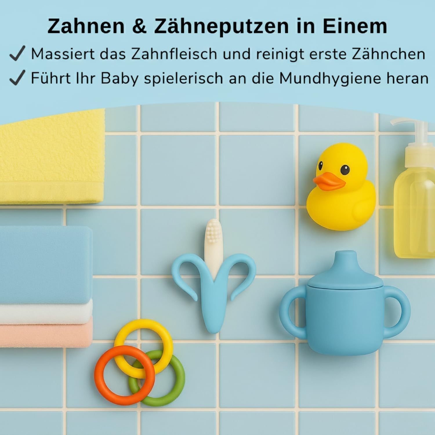 Banana teether for babys - toothbrush for teething - In different colours with gift bag, blue, 10x6 cm (1er Pack) - Image 4