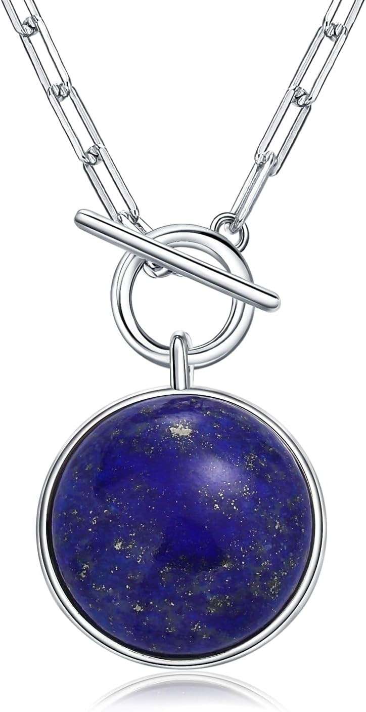 AIBAO Natural Turquoise/Coral/Lapis Lazuli/Malachite Necklaces for Women Sterling Silver Gemstone Toggle Necklace Western Boho Jewelry