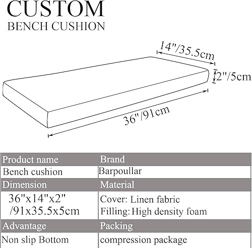 Miniatura 2 de Cojín de banco personalizado para interiores, ventana de bahía, cojín de asiento de espuma Momery, cojín largo para silla de cocina, 36 x 14 pulgadas