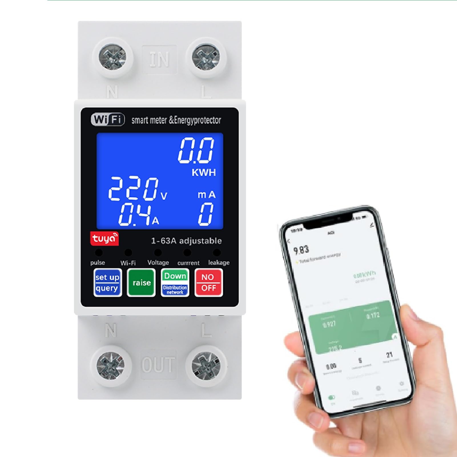 DEWIN Miernik zużycia energii WiFi, AC230V 63A Tuya Smart WiFi WiFi Regulowany miernik zużycia energii elektrycznej WiFi Ochrona przed przepięciem i podnapięciem z wyświetlaczem LCD(regulowane