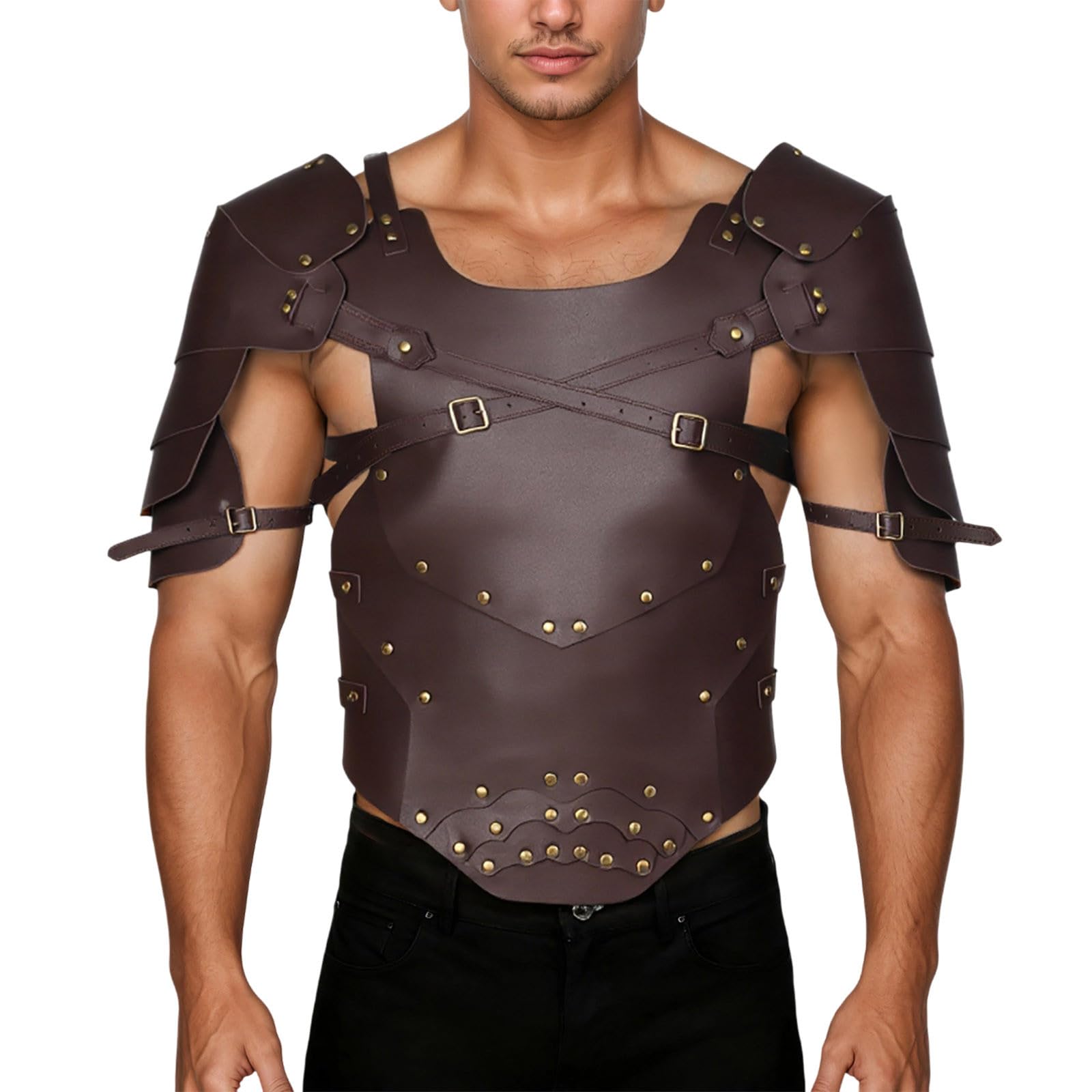 Steampunk medievale tuta pettorale regolabile in pelle retrò armatura spalla cavaliere pettorale gilet per giochi di ruolo e spettacoli sul palcoscenico cosplay cavaliere tuta da combattimento