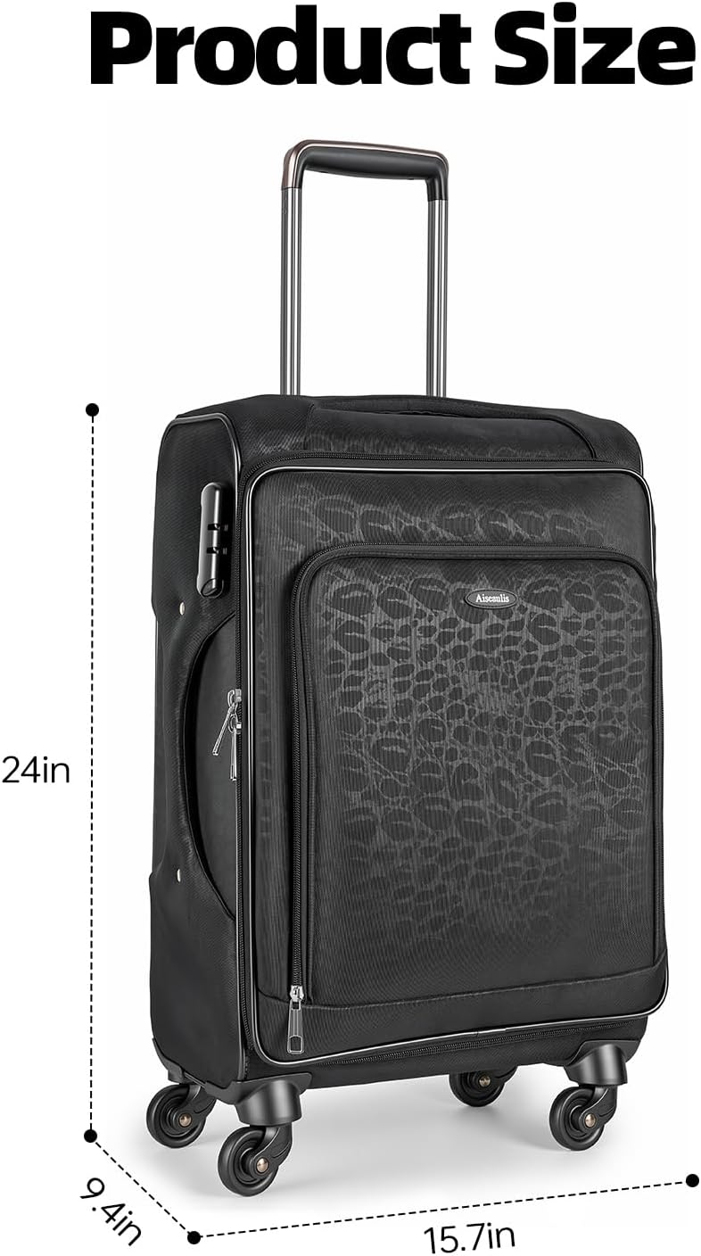 Carry On Luggage 15.7" x 9.4" x 24" Airline Approved, 24 Inch Softside Suitcases with Wheels, Carry-on Luggage with TSA Lock for Business Trip, Water-Resistant Large Capacity Luggage for Men Women