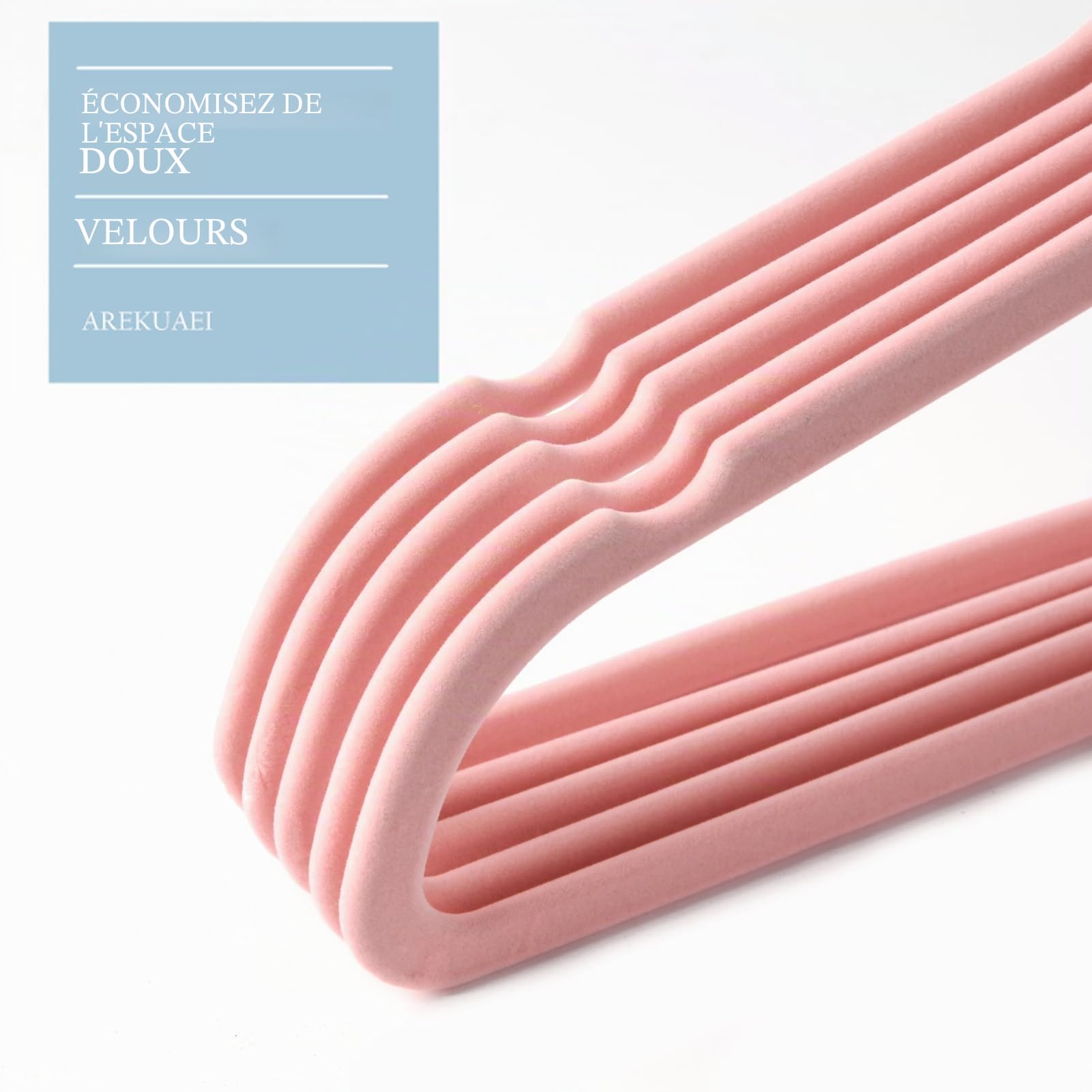 Lot de 50 cintres en velours rose pâle de qualité supérieure - Antidérapants - Crochets en cuivre/or rose - Cintres peu encombrants