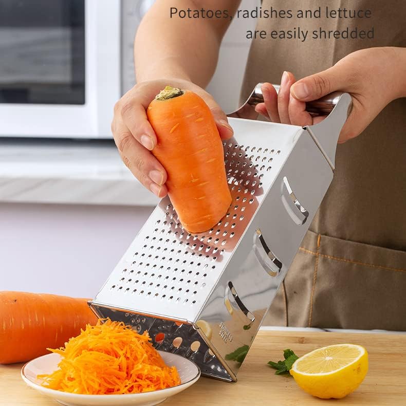 Miniatura 7 de Cortador de verduras de 9 pulgadas, rallador de caja de 4 caras, de acero inoxidable, queso, jengibre, nuez moscada, trituradora de patatas y