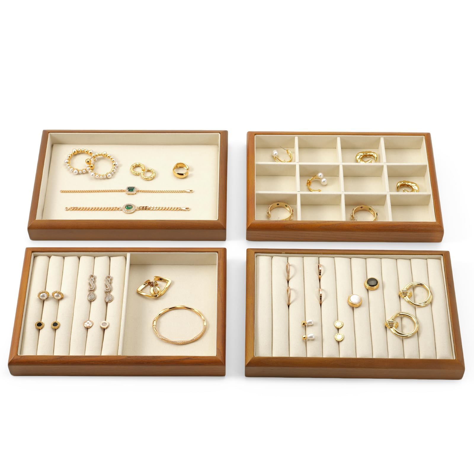 Oirlv Bandejas Planas De Madera Maciza Para Joyas, Apilables, Organizador De Joyas, Joyero (Blanco Crema) | Bandeja de madera compacta. Ideal para cajón, vitrina y uso diario