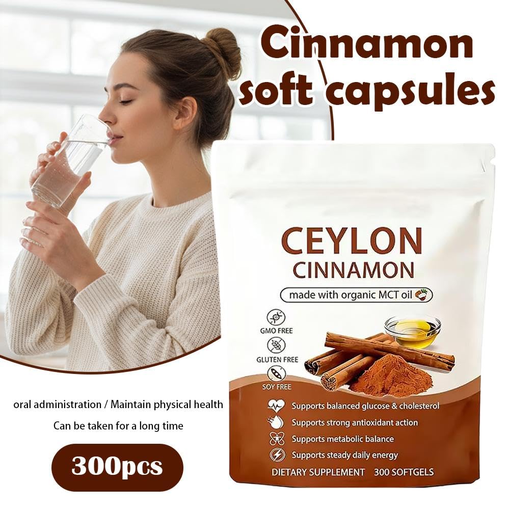 Ceylon Cinnamon Capsules z olejem MCT, wysoka absorpcja, bez GMO, bezglutenowe, 300 kapsułek żelowych