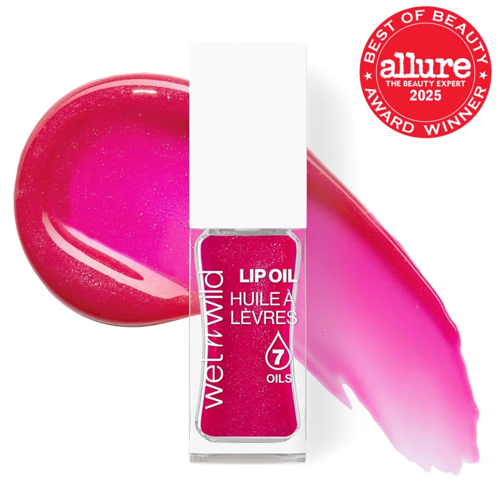 Wet n Wild Tinted Lip Oil, Nourishing & Non-Sticky Pink Lip Gloss Powered by 7 Natural Oils, Lightweight Formula for Mirror-Like Glow Effect, Dress Code Shade