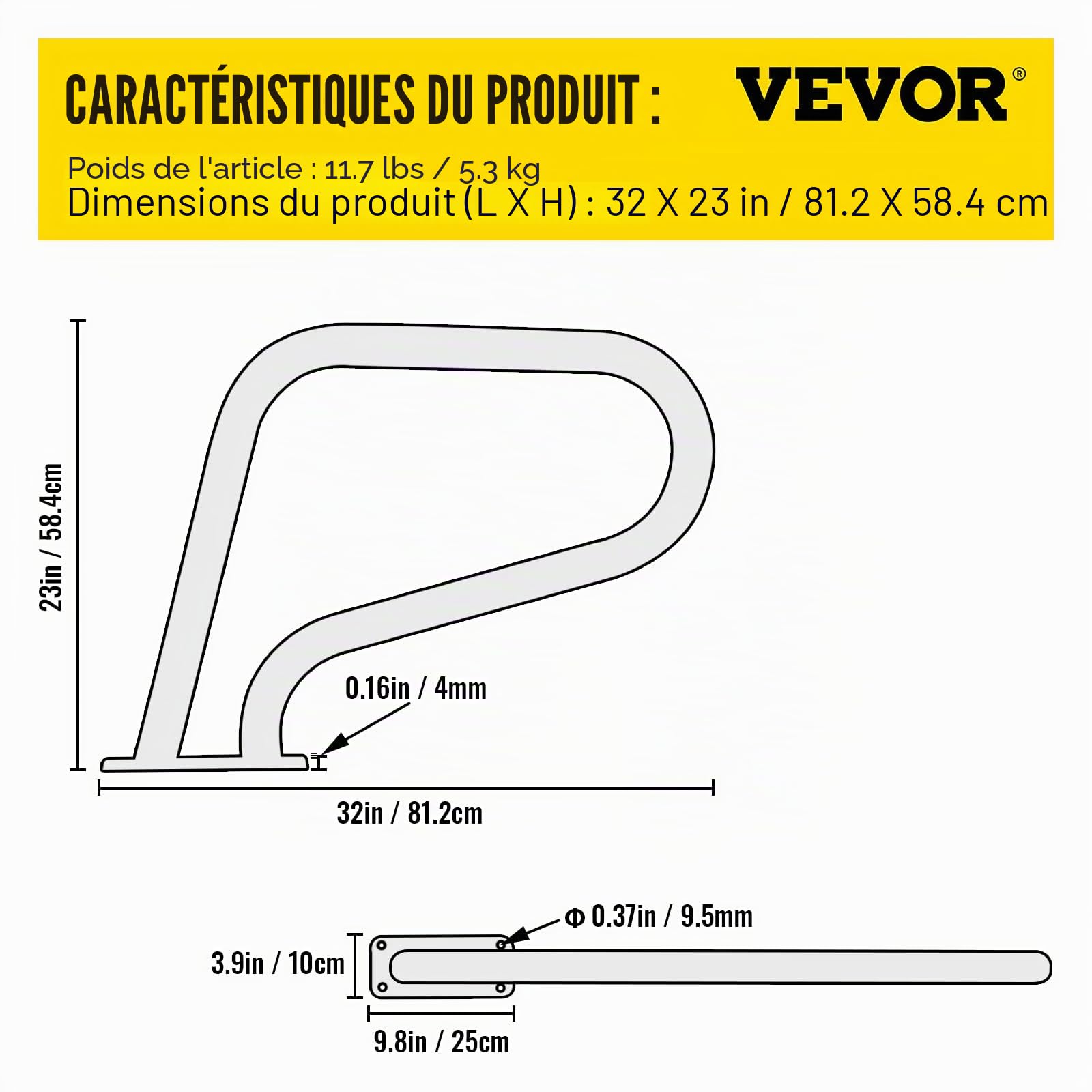 VEVOR Garde-corps de piscine 32x23 en acier inoxydable 304 capacité de charge 250LBS main courante de piscine argentée antirouille, couvercle de poignée bleu et forets M8 et vis autotaraudeuses