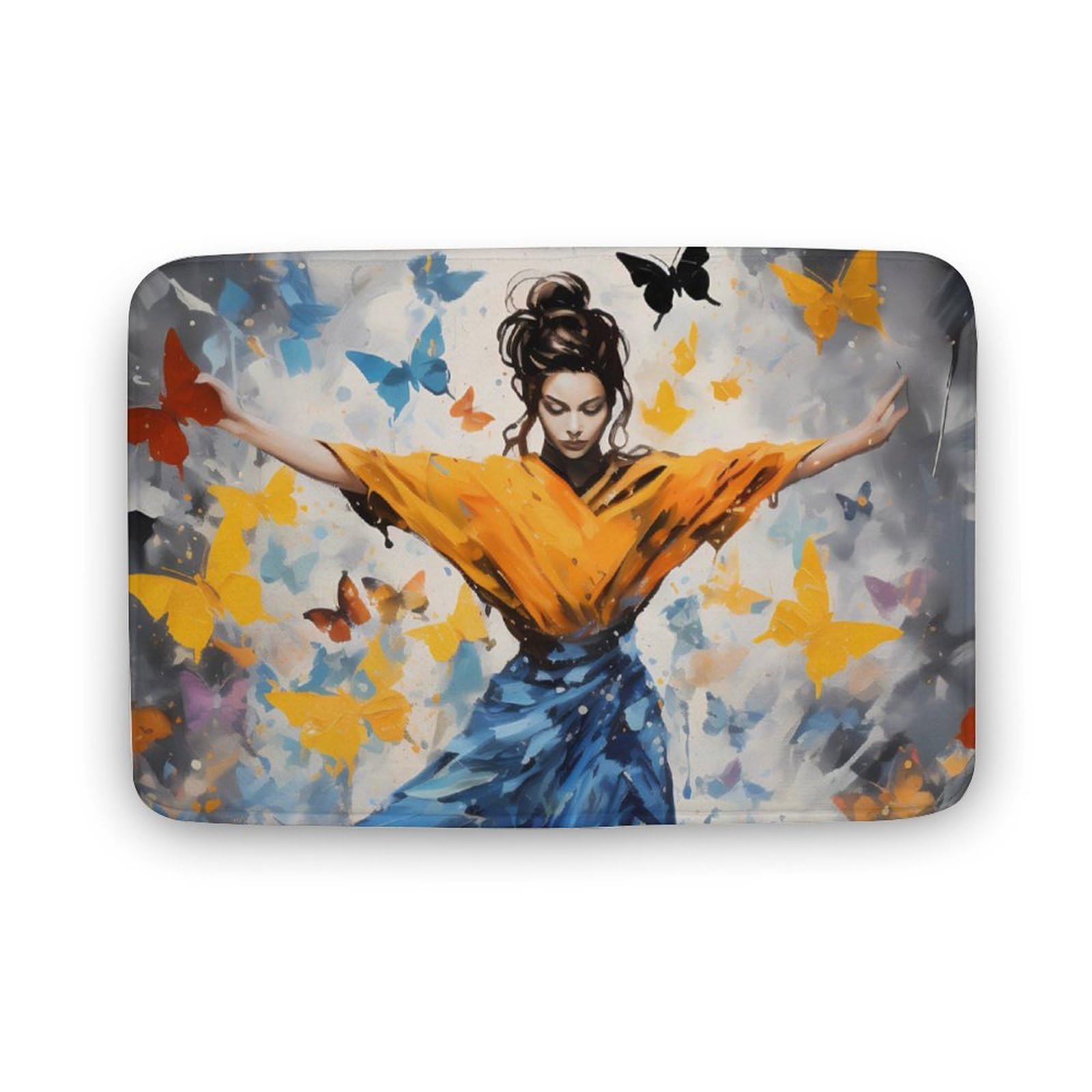 Watercolor Dancer of Butterflies Coral Velvet Rugs Non-Slip Bathroom Rugs Soft Kitchen Rug Floor Carpet for Home Decor 15.7