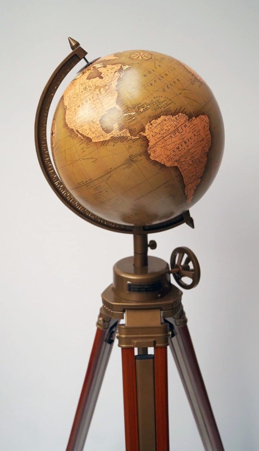 12" World Glob Map Vintage Style with Wooden Tripod Stand Decor Earth Ocean Gift