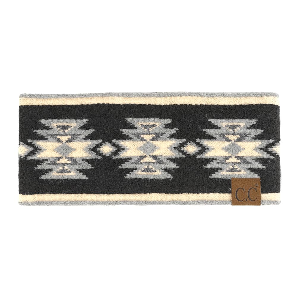 C.C Southwest Pattern Headwrap For Women Unisex - Stretchable Soft Warm Knit Winter Headband Ear warmer Ear muffs (Black)