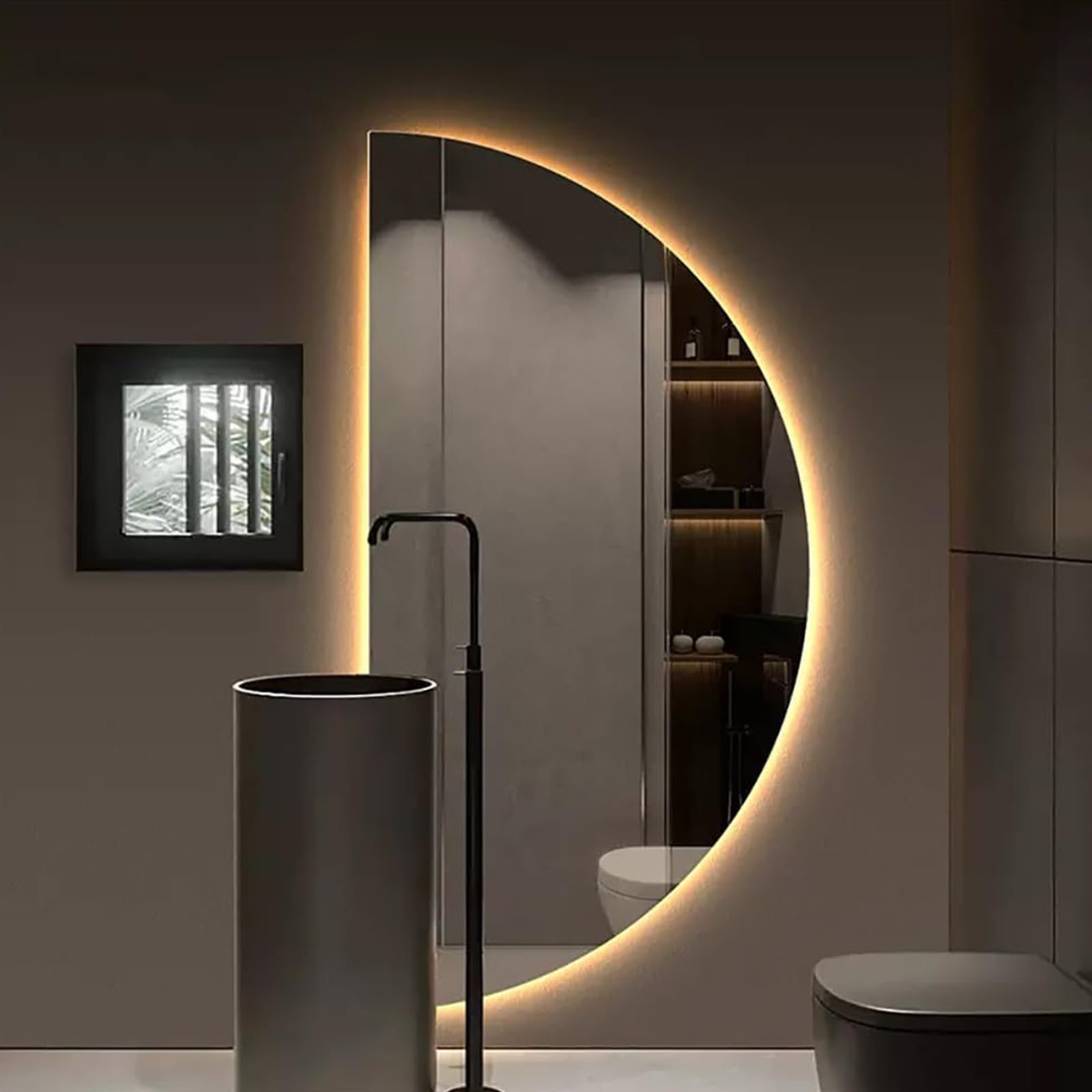 BKSXSOP LED Backlit Half-Circle Makeup Mirror, Anti-Fog Illuminated Mirror with Dimmable 3-Color Light, 40x80CM, Perfect for Beauty & Skincare Routine