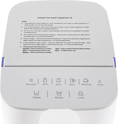Miniatura 8 de Dispensador de agua caliente instantáneo de 3 segundos con tanque de agua de 3 litros y luz luminosa, hervidores eléctricos blancos de bajo ruido de
