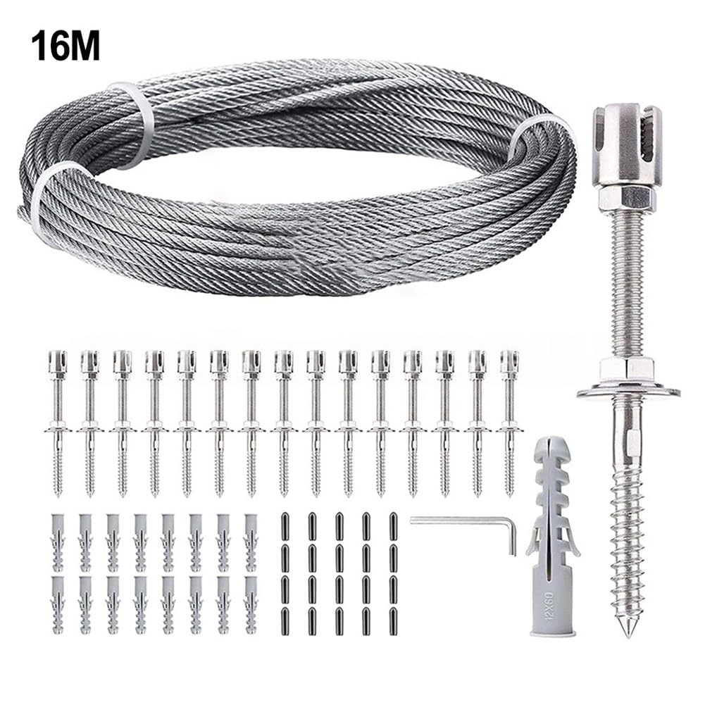 Flessibile 304 per graticcio in filo di acciaio inossidabile per pareti esterne, telaio antiruggine per piante rampicanti con design a flusso d'aria, kit di cavi da giardino fai da te, 16 m