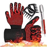 Heat Resistant Gloves, BBQ Gloves, Durable Fireproof Kitchen Oven Mitts, Grilling Gloves Cut Resistant Including Kitchen Tongs, BBQ Bear Claws, Great for Cooking, Smoking, Baking, Fireplace, Welding