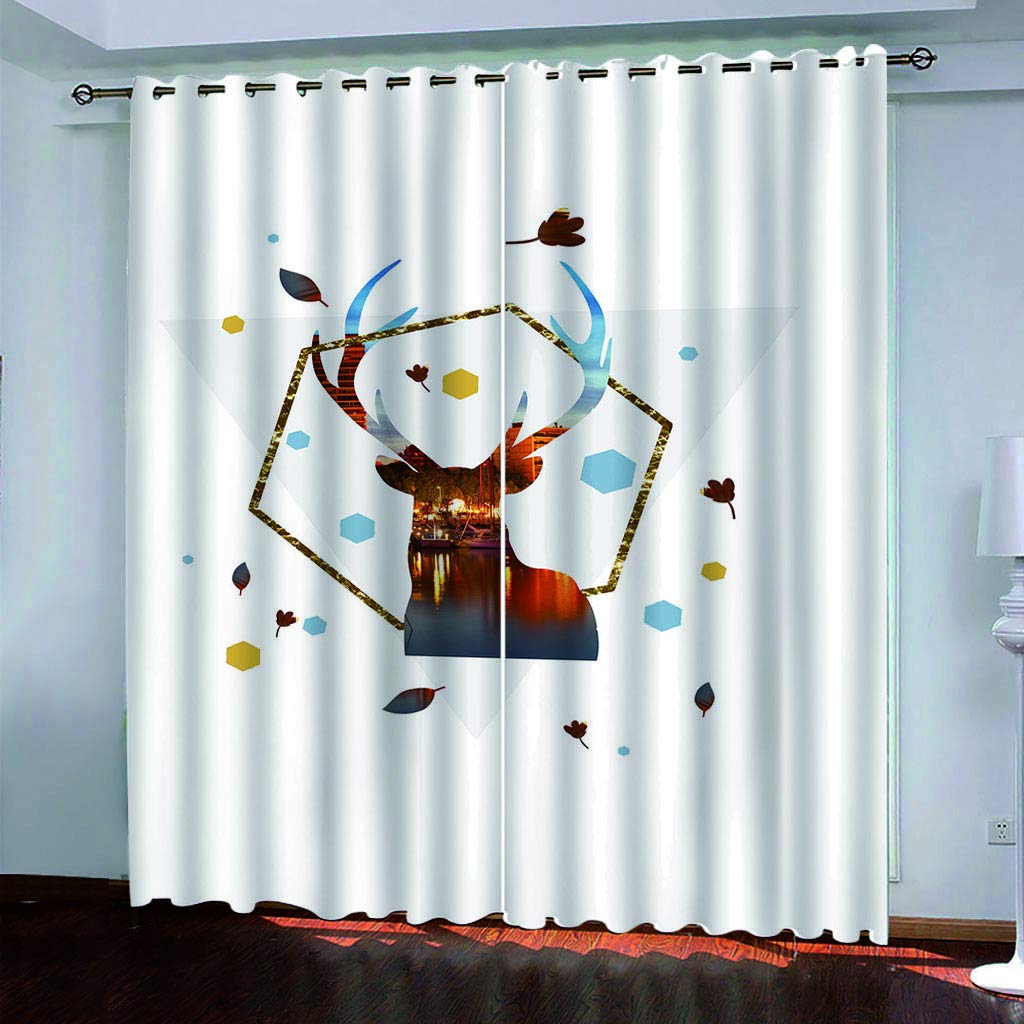 Maynuo Girls Golden Blackout Curtains For Bedroom 3D Simple Deer Thermal Insulated Window Curtain For Living Room For Boys Kids, 2 Panels, 78X62inch Pattern Eyelet