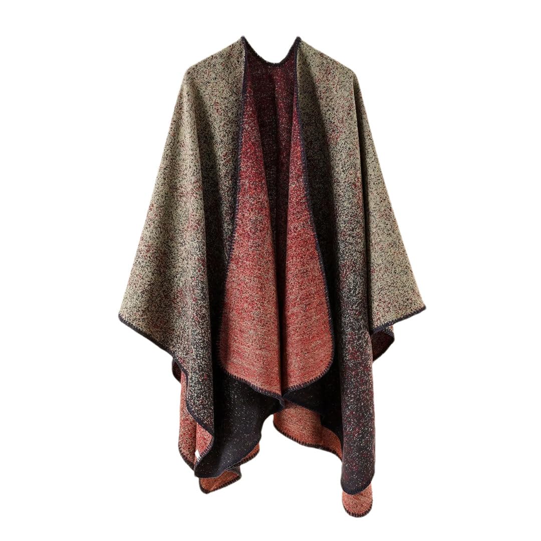 Otoño Invierno Mujeres Gradiente Espiga Imitación Cachemira Cálido Chal Capa Poncho Capas