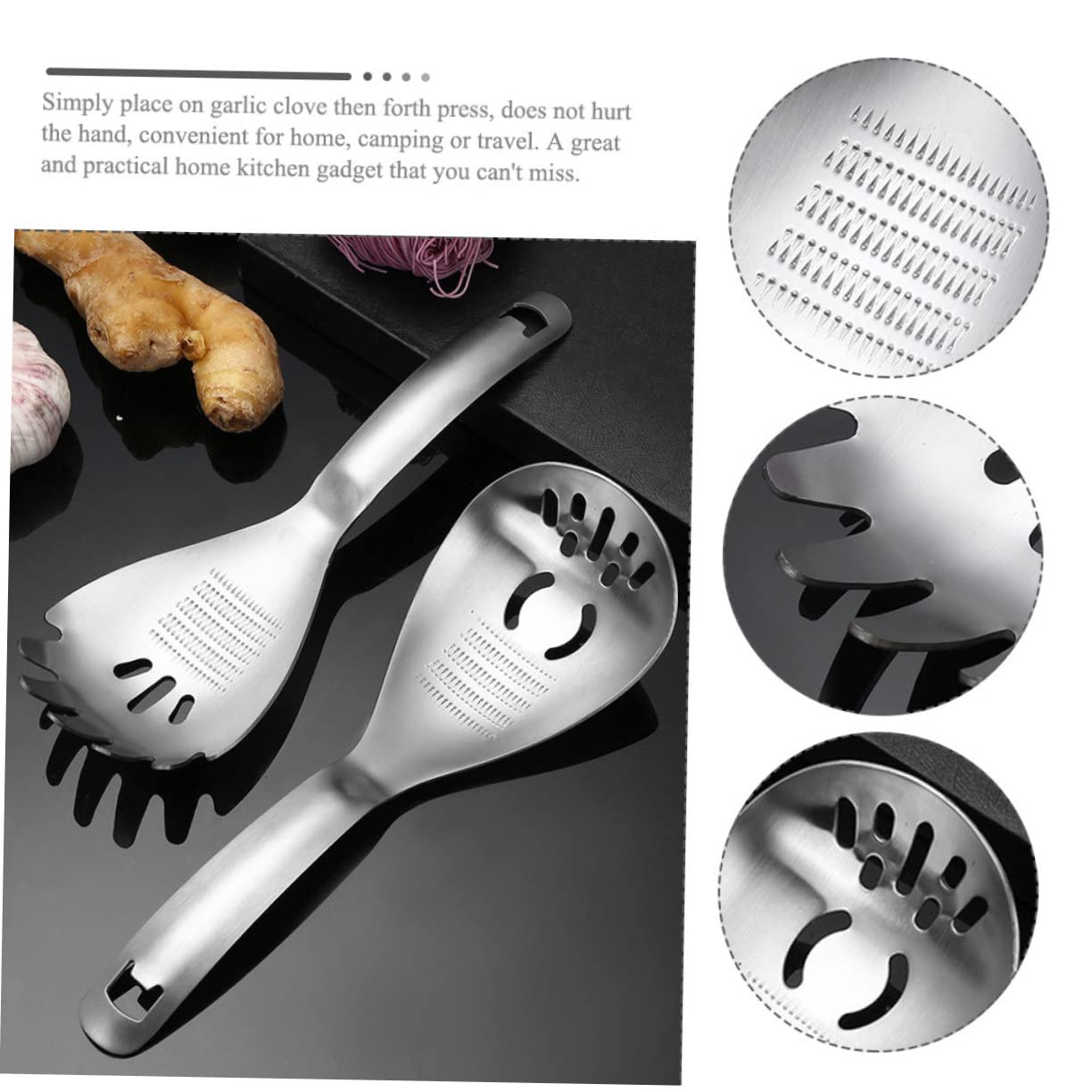 iplusmile 2pezzi Spremiaglio in Acciaio Inox per Cucina Grattugia per Radice e Tritaaglio Multifunzionale Cucchiaio in Acciaio Inox Incluso per Spremere Aglio e Altri Alimenti Complementari