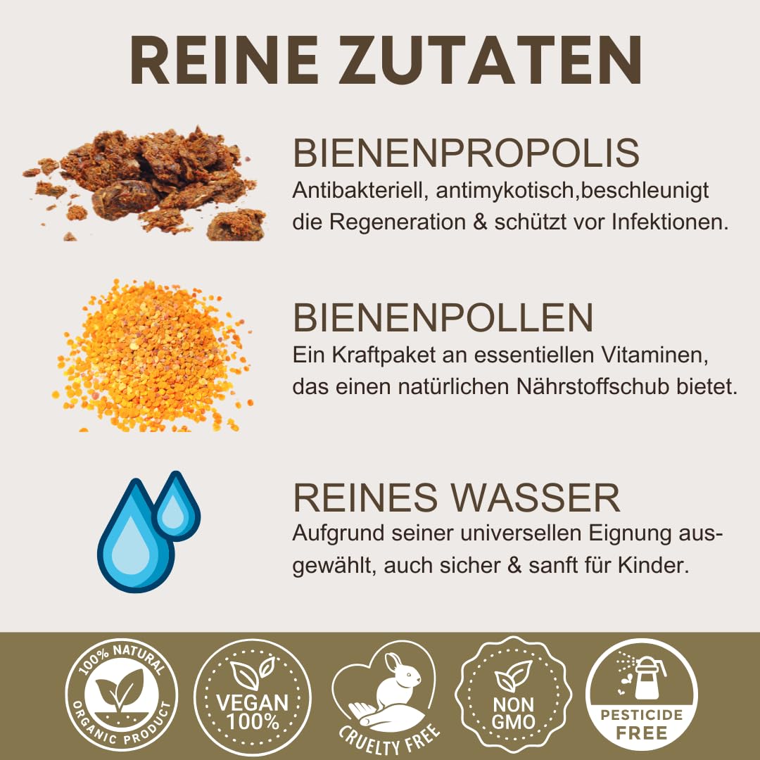 Propolis Tropfen ohne Alkohol 39% 1480 mg - Mighty Propolis Essentials 100 ml mit Bienen Pollen Hochdosiert - Natürliche Unterstützung bei Erkältungen auch für Kinder von Bee Enriched | Tinktur