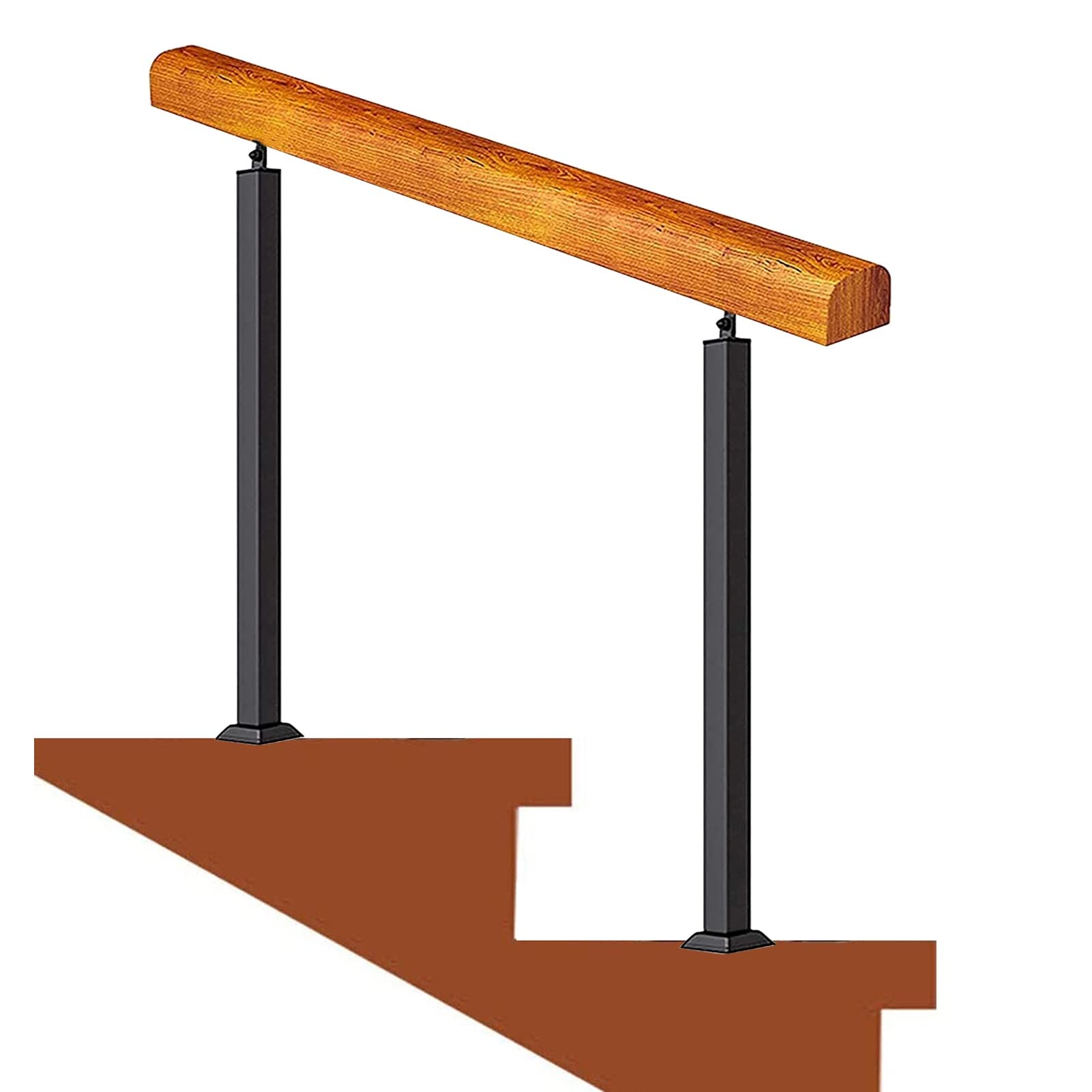YNBSHGAA Indoor Stair Railing System, Wood & Metal Balustrade Kit, Iron Post Support, il Transition, Complete Installation Kit for Safe Staircase Guardrail