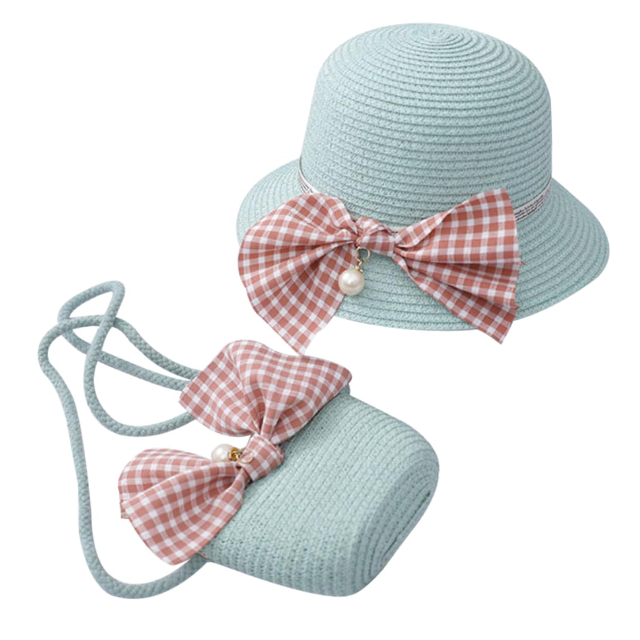 Sombrero de paja para playa HHRFCS: protección solar ligera con bolso infantil para niñas 8