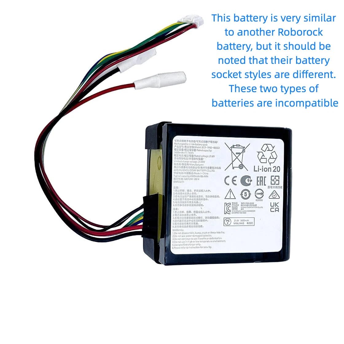 21.6V 3600mah Battery of The Robo Rock Washing and Mopping Machine Lithium Batteries for Robo rock's Dyad Pro WD2H1A A10/A10plus Models