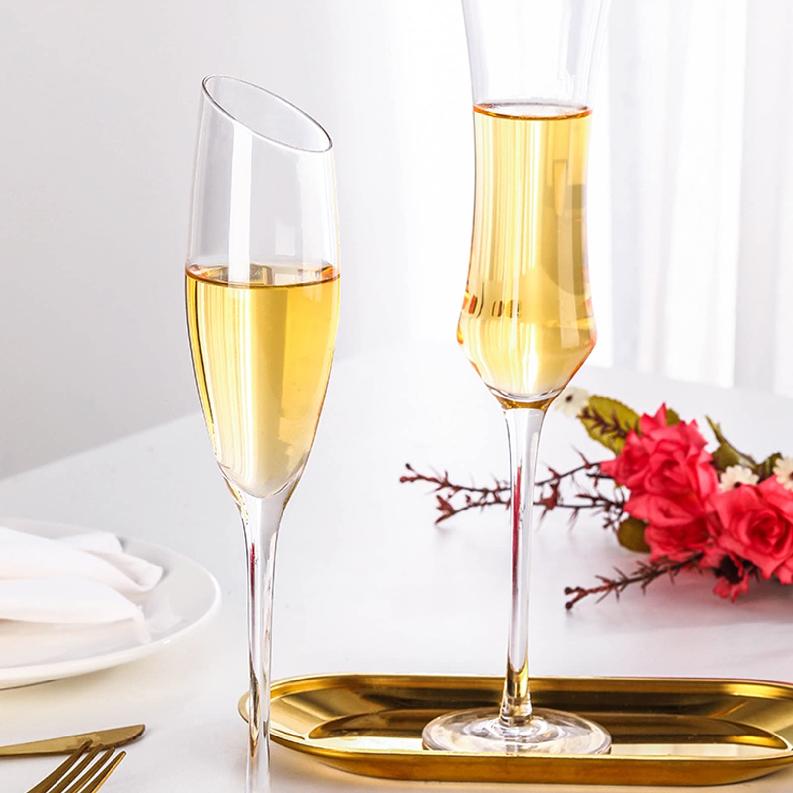 Verres à champagne Ensemble de 6 verres à champagne Gobelets en verre de cristal Flûte à champagne domestique pour douche nuptiale, mariage, enterrement de vie de jeune fille Flûtes à champagne (coule