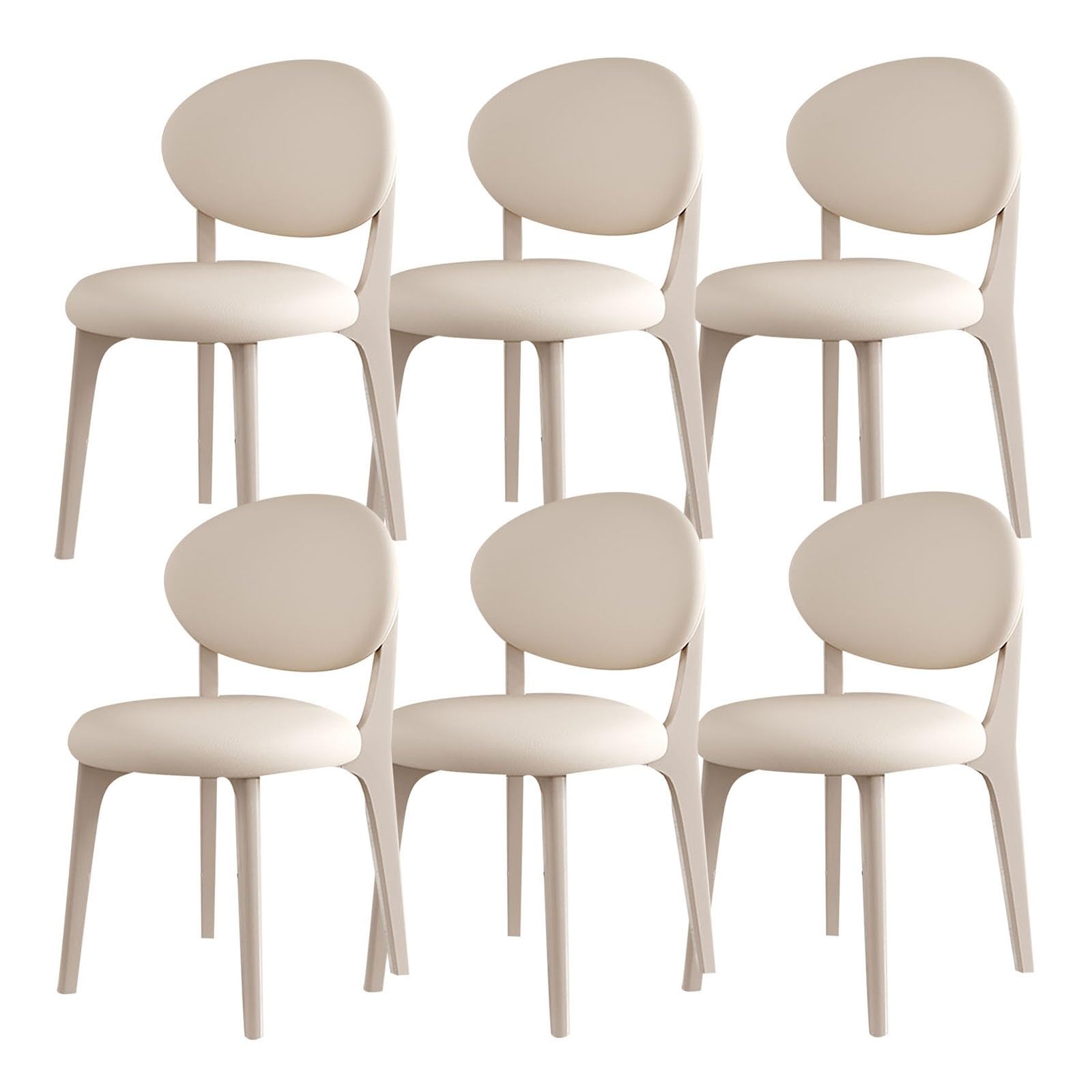 Set di 2/4/6 sedie da pranzo moderne in legno massello di metà secolo, con cuscini in pelle PU, design rotondo, eleganti per soggiorno e camera da letto, finitura bianca e confortevole.