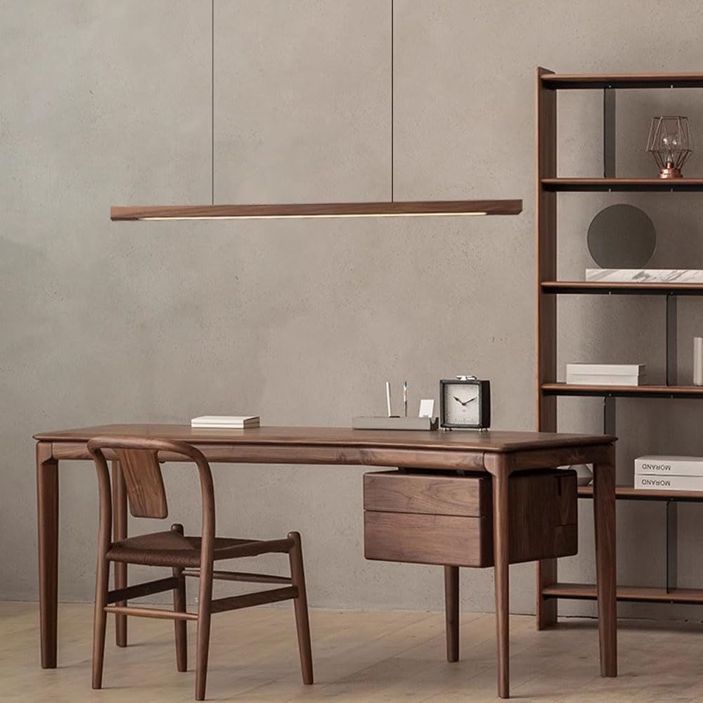 59" Lampada a Sospensione lineare in Legno Nordico, lampadario da soffitto, 24W LED, Striscia Lunga da Appendere, luci da Tavolo da Pranzo, Illuminazione per Isola Cucina Ufficio