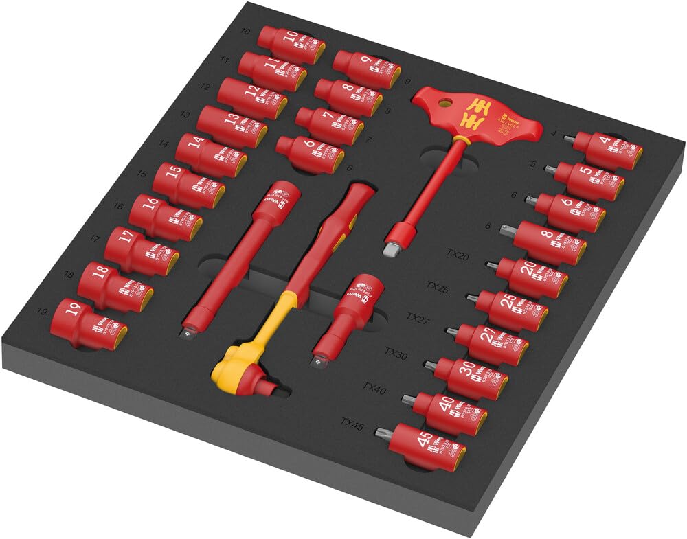Wera 9726 Thermoformed Sponge Ratchet 8007 B VDE Zyklop VDE Set 1, 3/8 Inch, 28 Pieces
