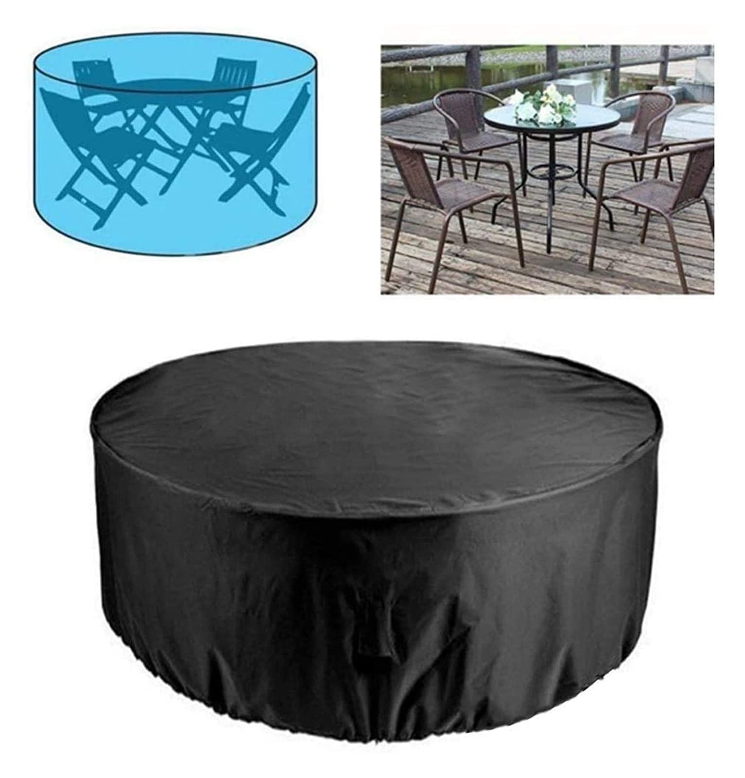 Gartenmöbel-Abdeckung Wasserdicht, Terrassenmöbel-Abdeckung Runde Gartentisch-Abdeckung Sonnenschutz Staubdicht Verschleißfeste Schutzhülle (Color : Black, Size : 100X90cm) (Black
