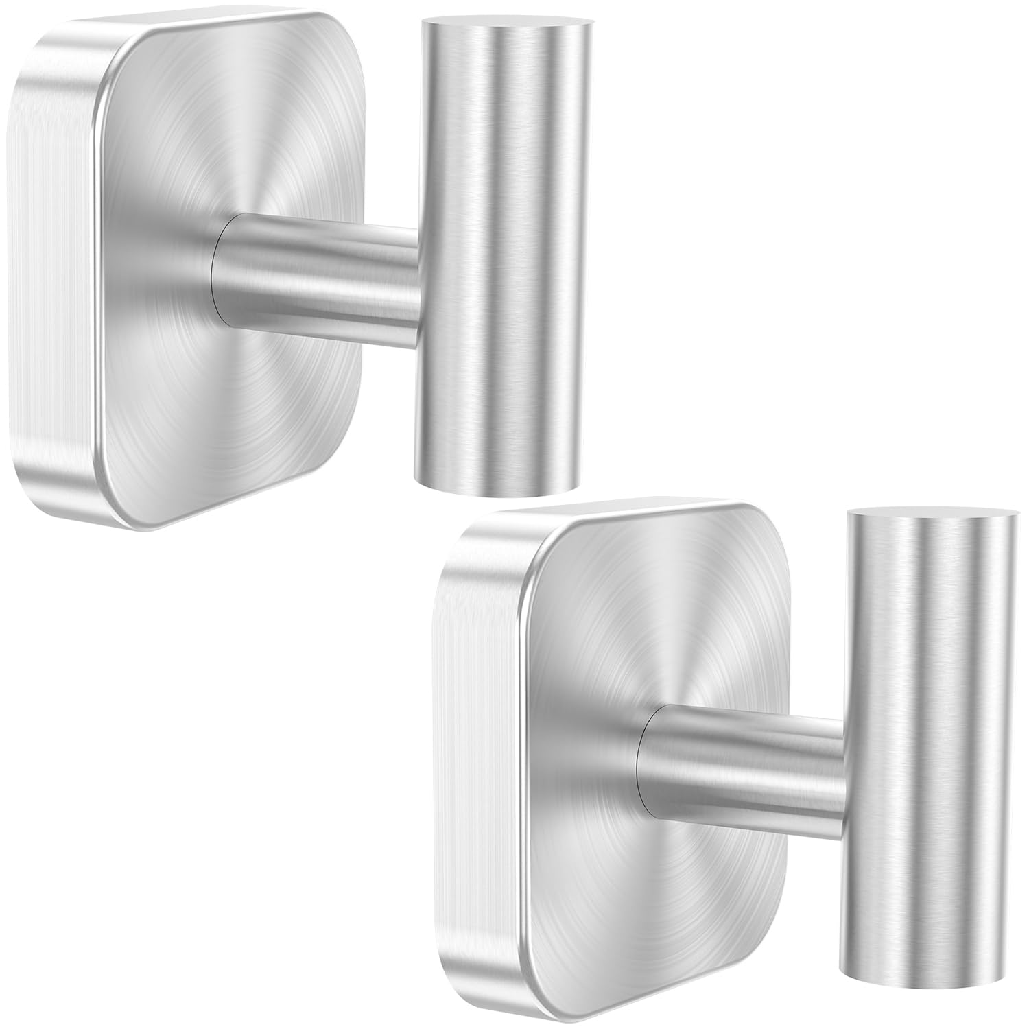 Aikzik Large Self Adhesive Hooks - 26lb Max, Stainless Steel Replaceable Sticky Hook Heavy Duty, Hooks for Hanging for Towel, Coat, Robe, Stick on Bathroom, Kitchen, Door and Wall - Silver(2 Pack)