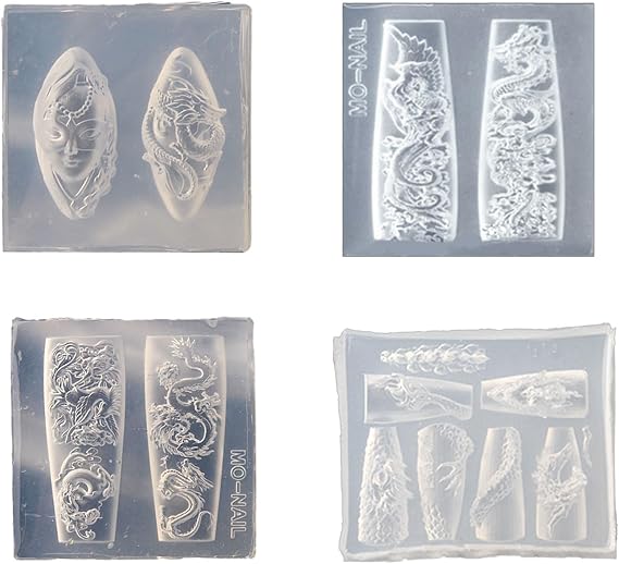Nail Art Silicone Mold Beautiful 3D Nails Molds Dragon Year Nail Stencils Sculpture Mould Decorations for Manicurists, 5*4*1.5cm, Clear