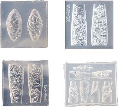 Nail Art Silicone Mold Beautiful 3D Nails Molds Dragon Year Nail Stencils Sculpture Mould Decorations for Manicurists, 5*4*1.5cm, Clear
