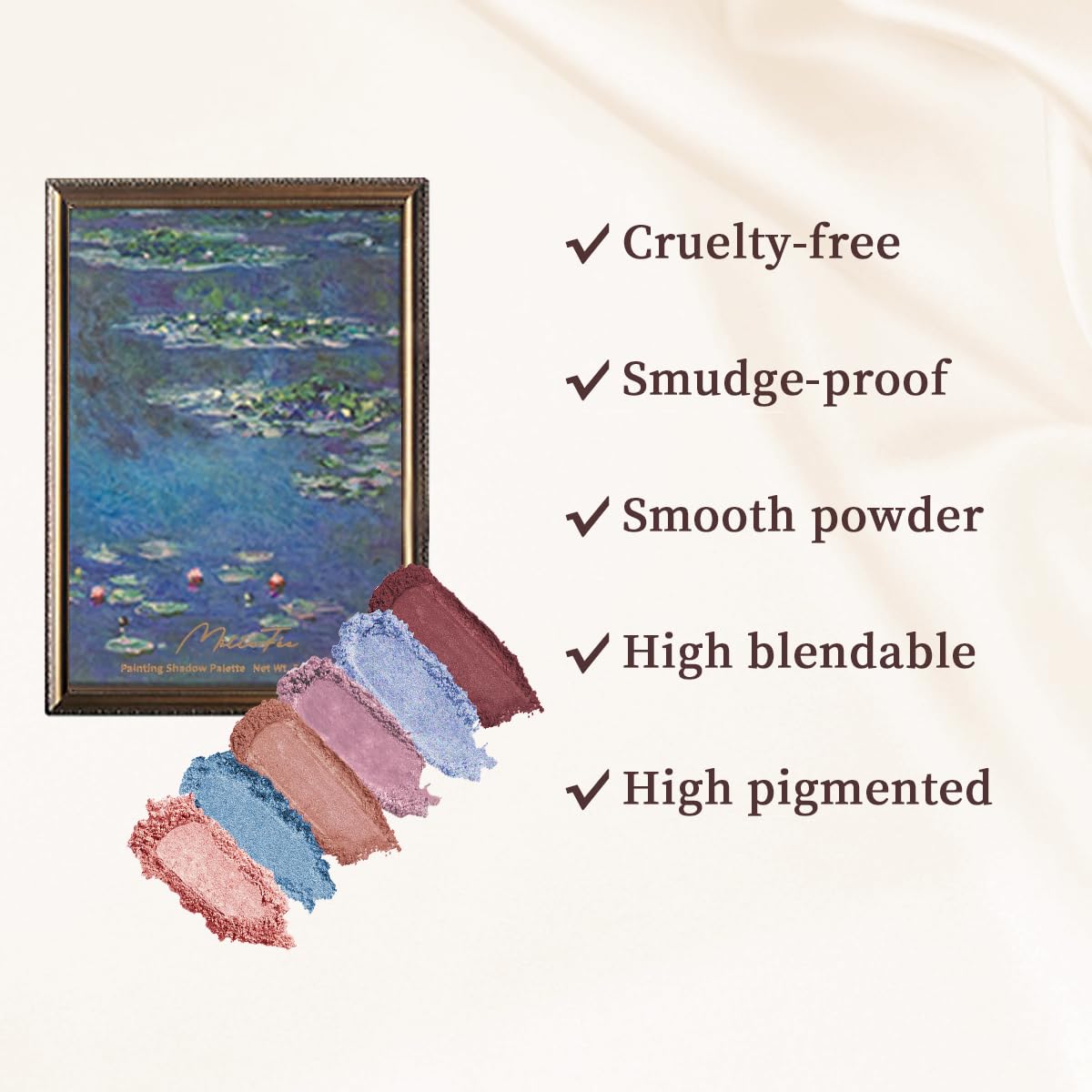 MilleFee Painting Eyeshadow Palette (06 Water Lilies), Eyeshadow Palette, Cool Deep, Cruelty-Free