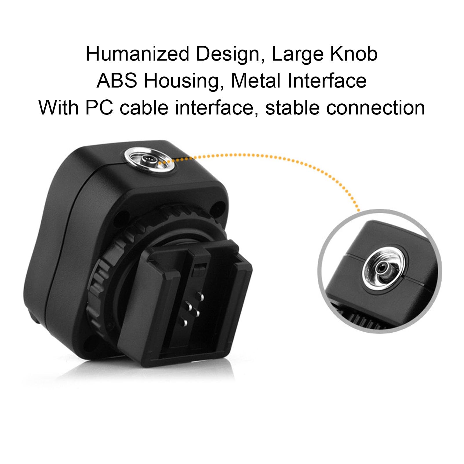 Flash Hot Shoe Adapter, PC Cable Port, User Friendly Design, ABS Metal, Flash Lamp, Compact Lightweight Size, Sturdy Structure