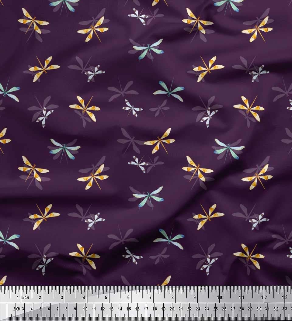 SoimoiPurple Heavy Canvas Fabric Dragonfly Insects Print Upholstery Fabric, Fabric for Home Accents Fabric by The Yard 58 Inch Wide
