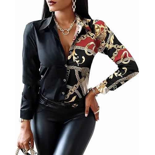 Blouses for Women Dressy Casual Colorful Long Sleeve Shirt Floral Print Tops Loose Collar Sexy T-Shirts Fashion 2023